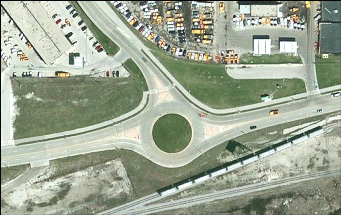 Aerial view of roundabout