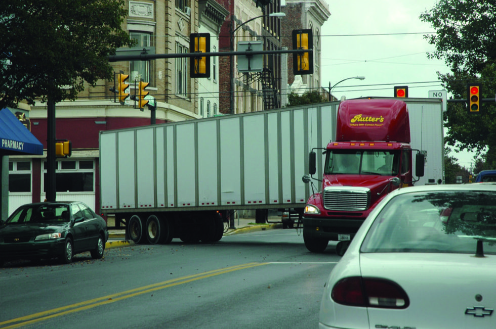 Semi-truck turning.